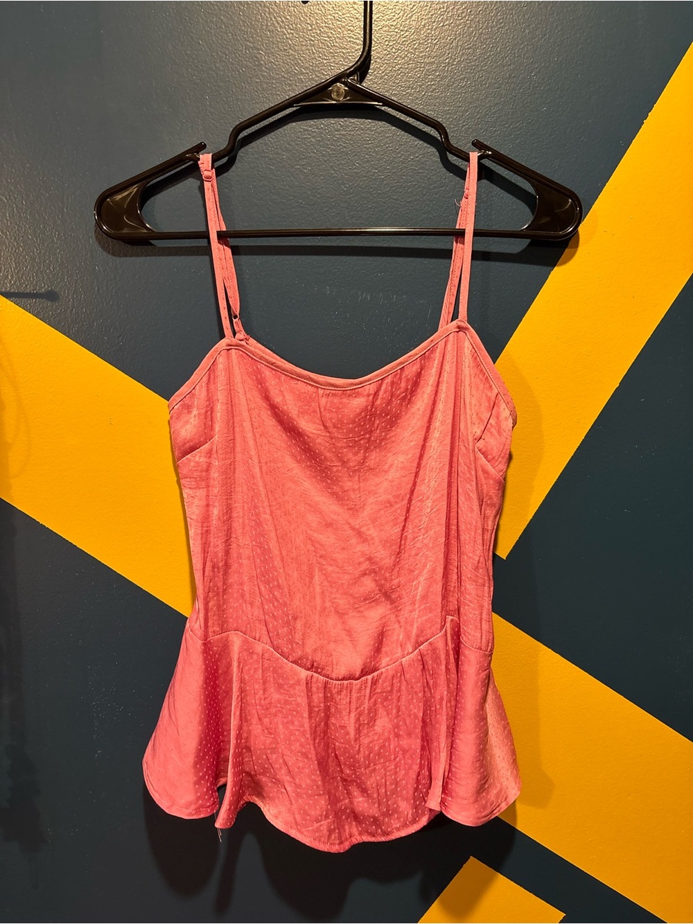 Free People Intimately Pink Polka Dot Satin Peplum Tank Top EUC